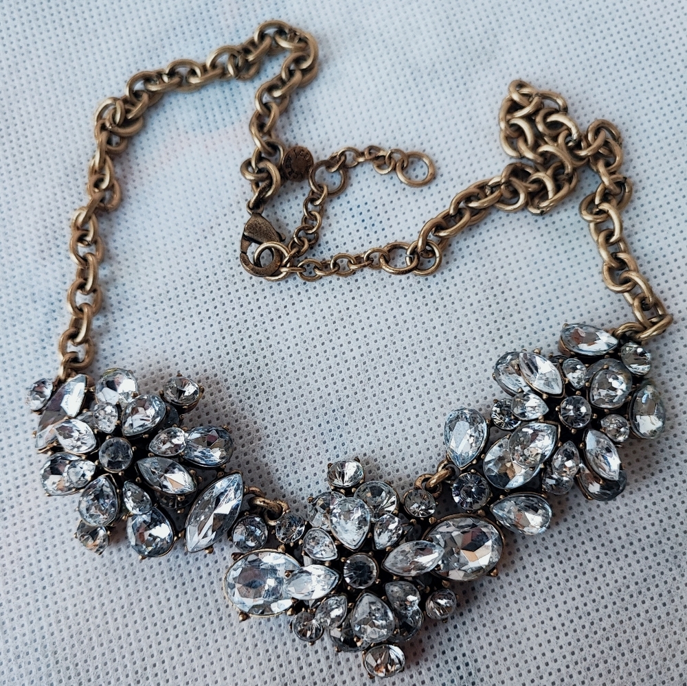J. Crew Formal Clear Rhinestone Statement Necklace With Dust Bag Formal Bridal - Picture 8 of 16